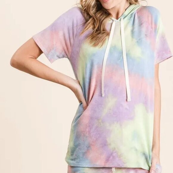 BiBi Tie Dye French Terry Casual Shorts with‎ Twill Tape - Picture 8 of 13